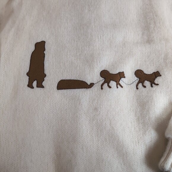 Brown Bison Dog Sled Igloos Pure New Wool Zip Sweater Collar Knit S Small Cream - Picture 2 of 13